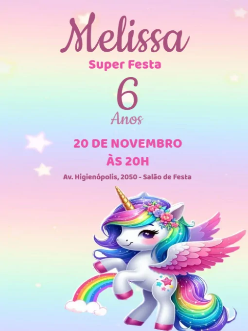 Modelo de convite - aniversário unicórnio dormindo para editar