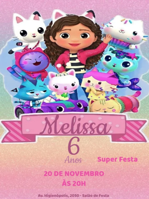 Modelo de convite - aniversário gatos menina