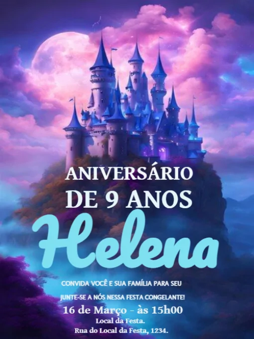 Convite Aniversário castelo online Para Editar Convite Aniversário castelo online Para Editar