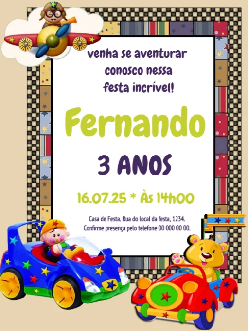 Modelo de convite - aniversário ursinho para editar
