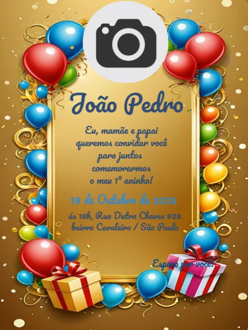 Modelo de convite - aniversário com foto balões para editar