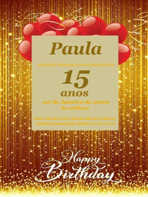 Modelo de convite - anversário 15 anos para editar