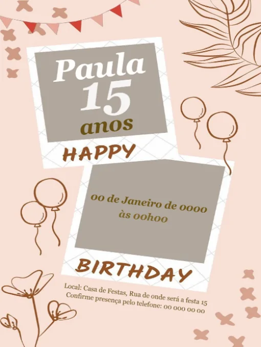 Modelo de convite - anversário 15 anos diferente para editar
