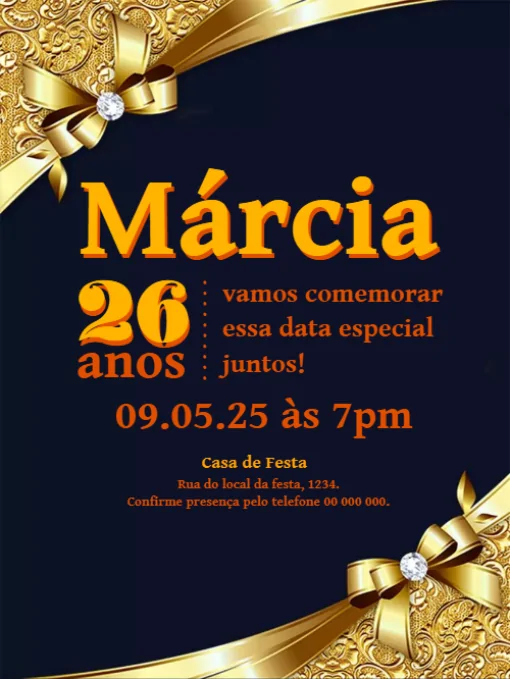 Convite Laço de Aniversário Para Editar Convite Laço de Aniversário Para Editar
