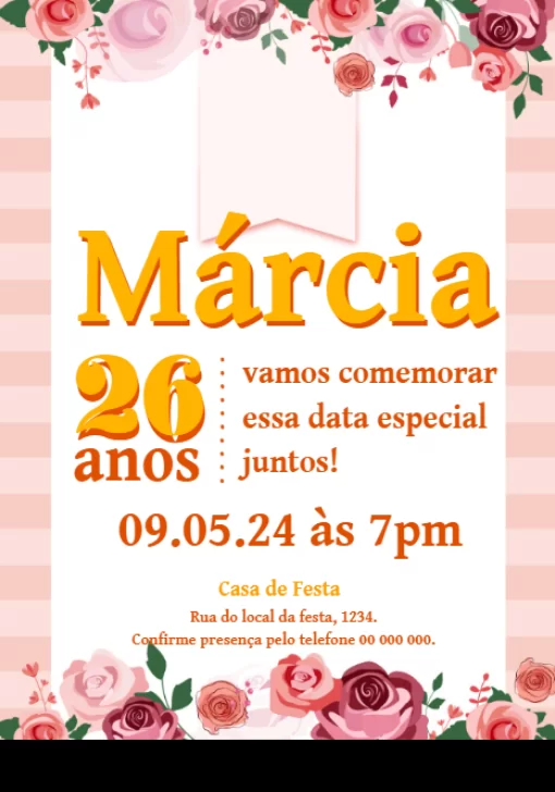 Modelo de convite - aniversário floral 26 anos 
