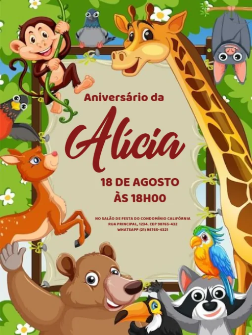 Modelo de convite - bosque encantado animais para editar