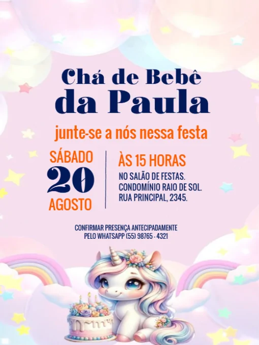 Modelo de convite - chá bebê estrela e arco iris para editar