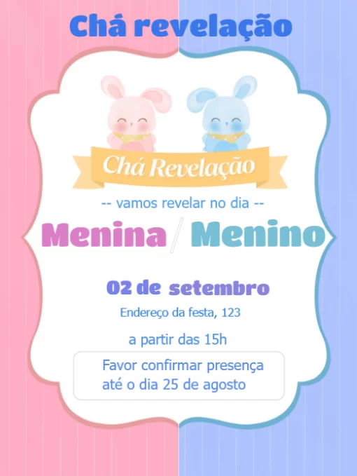 Modelo de convite - chá bebê revelação coelhinhos
