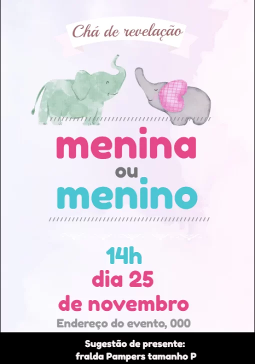 Convite chá de bebê revelação elefantinhos Convite chá de bebê revelação elefantinhos
