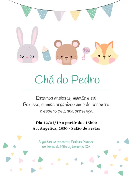 Convite Virtual Chá de Bebê Ursinha Princesa