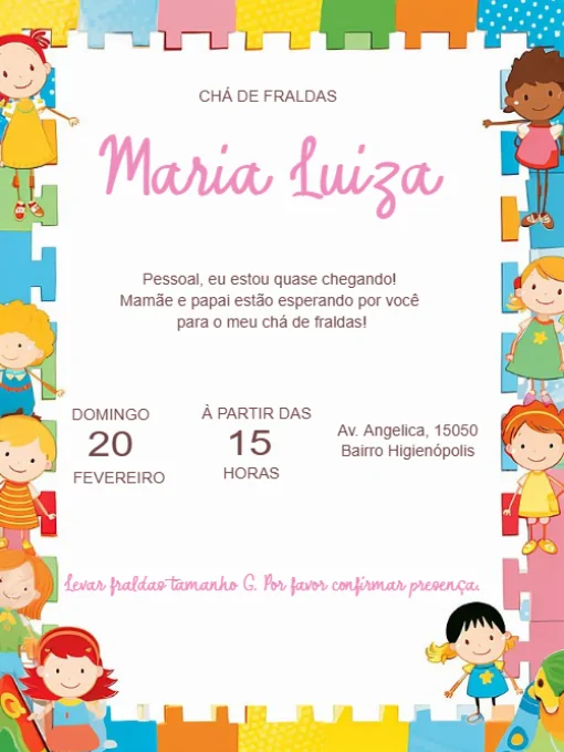 Modelo de convite - chá fraldas para editar