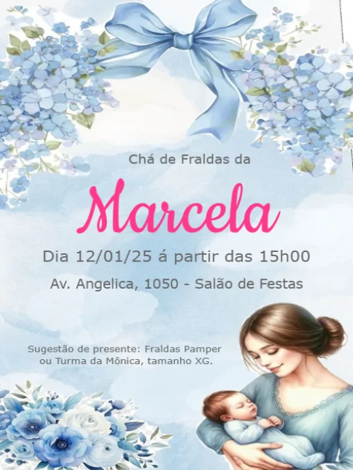 Modelo de convite - chá fraldas laço para editar