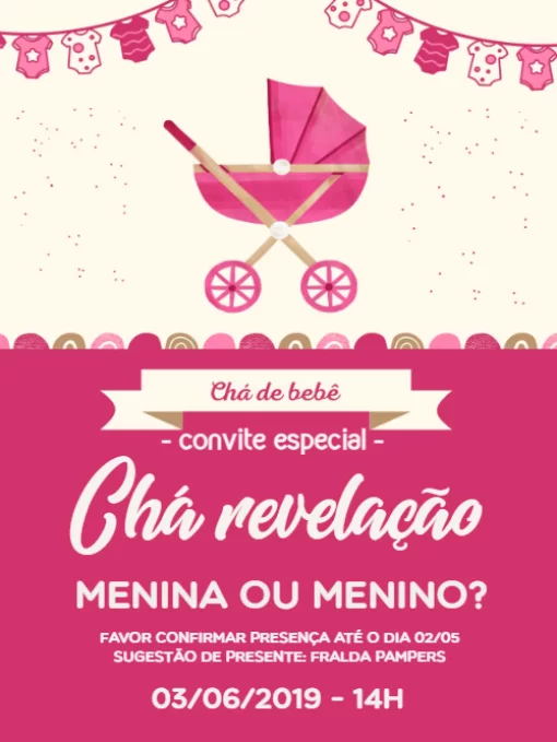 Modelo de convite - chá revelação carrinho bebê