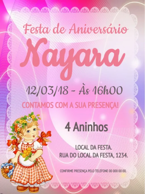 Modelo de convite - aniversário menina rosa para editar