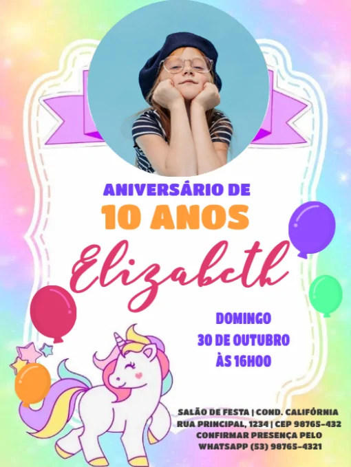 Modelo de convite - aniversário 10 anos com foto para editar