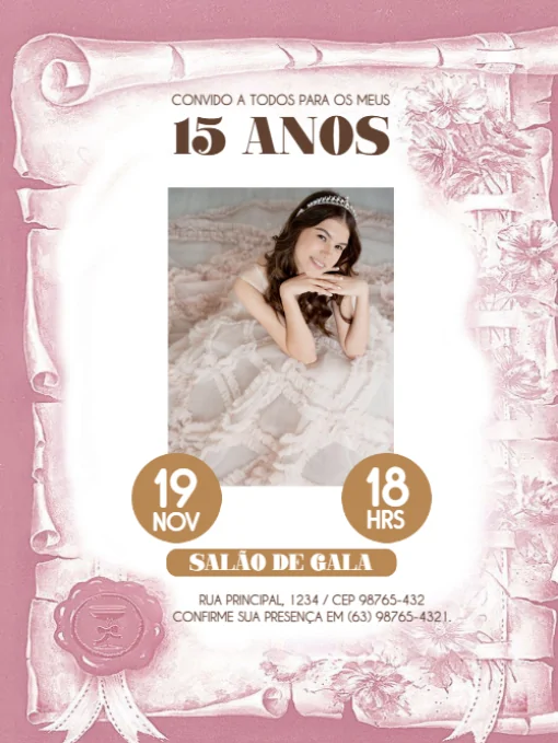 Modelo de convite - aniversário 15 anos com foto para editar