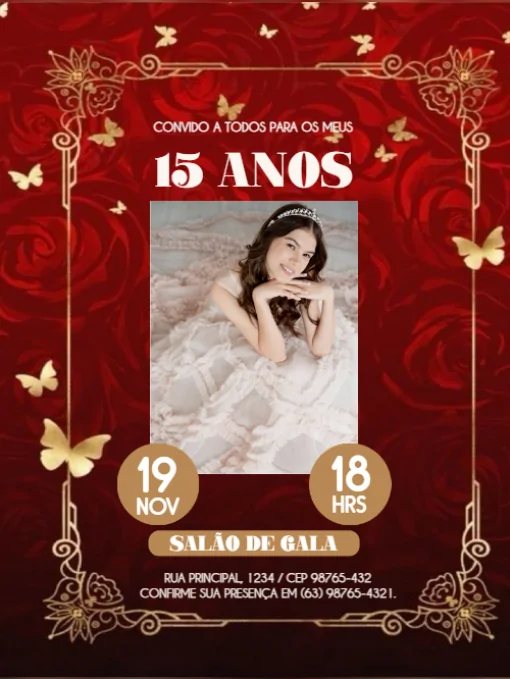Modelo de convite - aniversário 15 anos foto para editar
