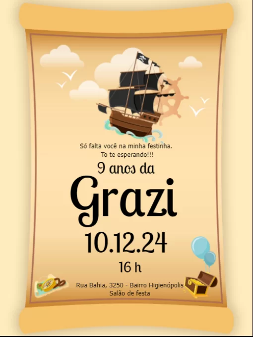 Modelo de convite - aniversário pirata 