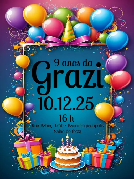 Modelo de convite - aniversário com balões para editar