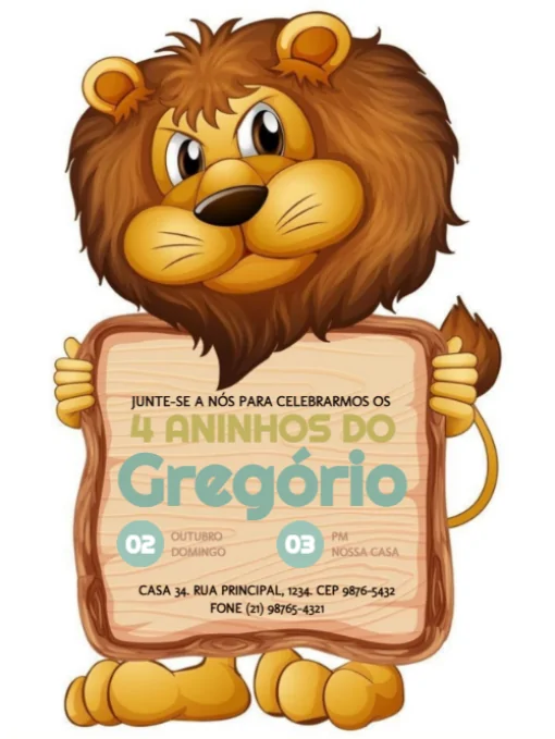 Convite De Aniversário L~eao Para Editar Convite De Aniversário L~eao Para Editar