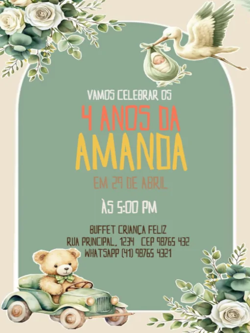 Modelo de convite - aniversário 4 anos divertido para editar