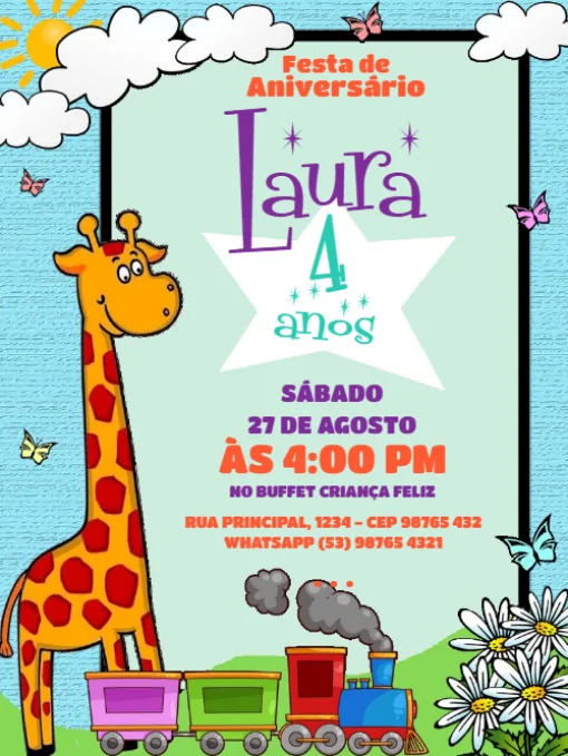 Convite De Aniversário 4 Anos Girafa Para Editar Convite De Aniversário 4 Anos Girafa Para Editar