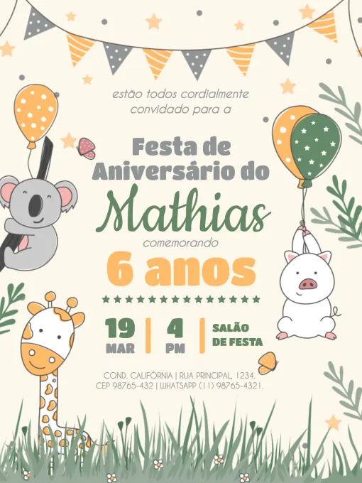 Modelo de convite - aniversário 6 anos lúdico