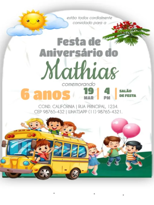 Modelo de convite - aniversário 6 anos lúdico para editar