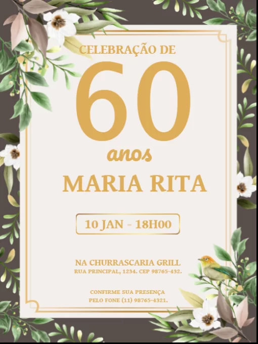 Modelo de convite - aniversário 60 anos elegante 