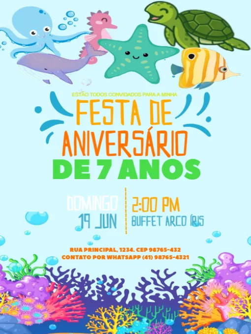 Convite De Aniversário Fundo do Mar Para Editar Convite De Aniversário Fundo do Mar Para Editar