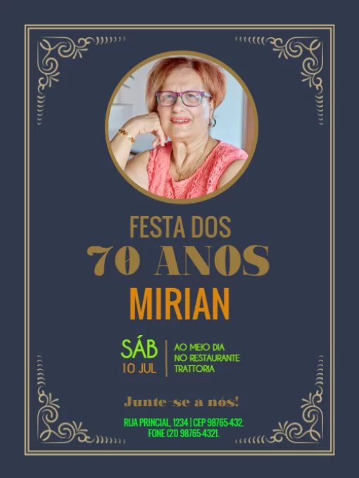 Convite De Aniversário 70 Anos Com Foto  Convite De Aniversário 70 Anos Com Foto