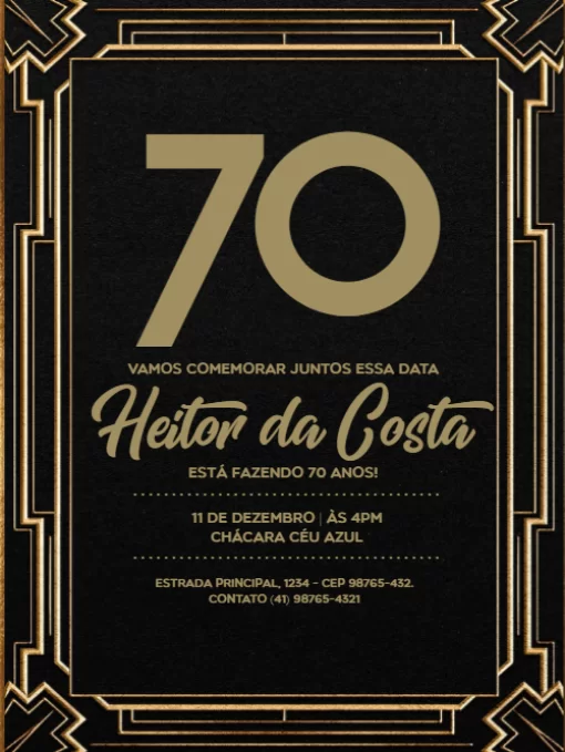 Modelo de convite - aniversário 70 anos elegante 