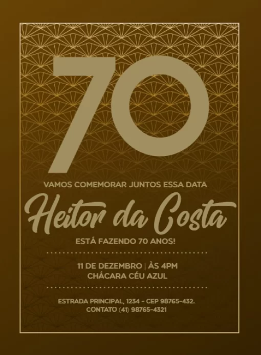 Convite De Aniversário 70 Anos Elegante  Convite De Aniversário 70 Anos Elegante