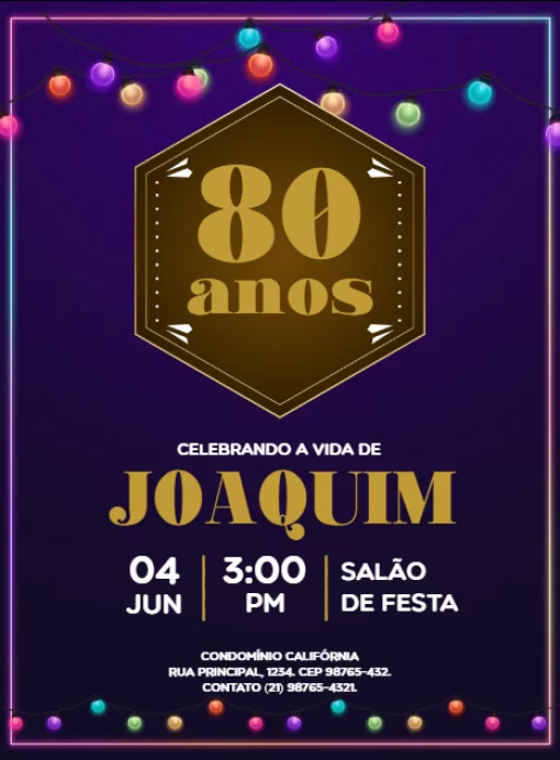 Modelo de convite - aniversário 80 anos 