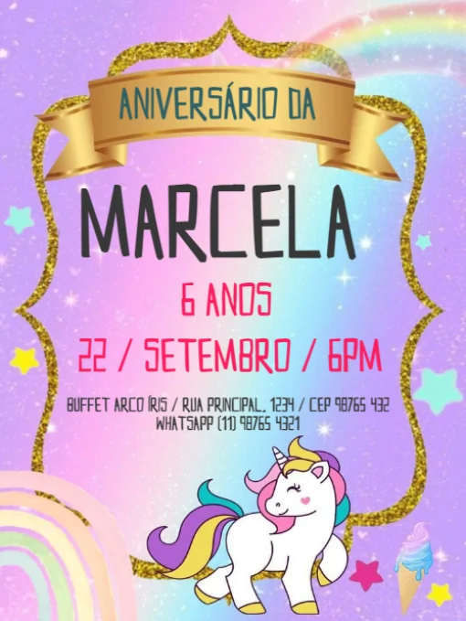 Modelo de convite - aniversário arco Íris azul para editar