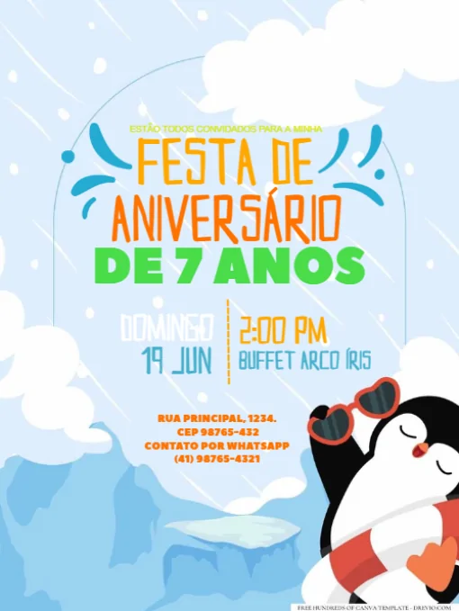 Modelo de convite - aniversário pinguim para editar