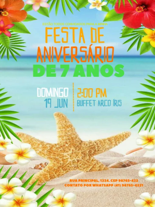 Convite De Aniversário estrela do mar Para Editar Convite De Aniversário estrela do mar Para Editar