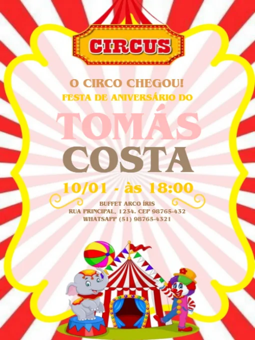 Convite De Aniversário Circo Vermelho Para Editar Convite De Aniversário Circo Vermelho Para Editar