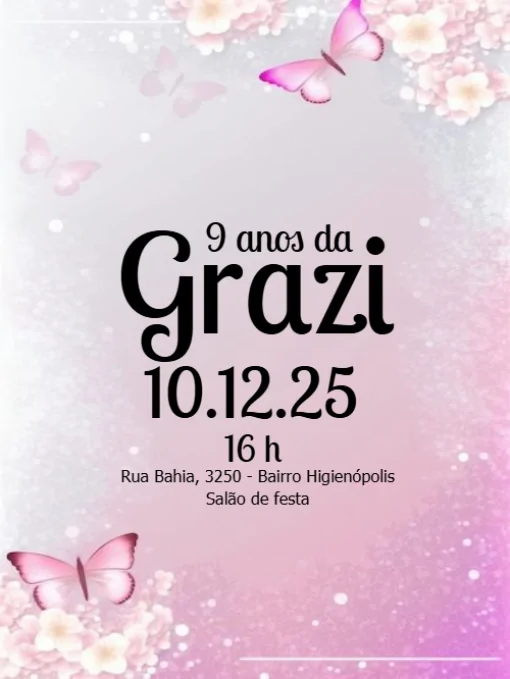 Modelo de convite - aniversário com borboletapara editar