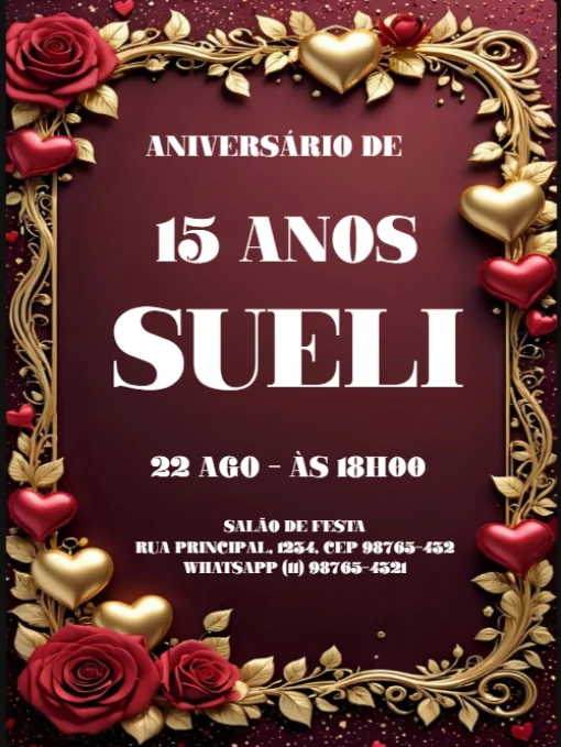 Modelo de convite - aniversário 15 anos vermelho para editar