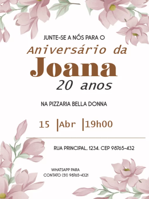 Modelo de convite - aniversário delicado floral 