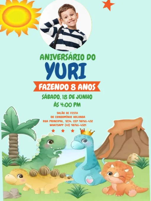 Convite De Aniversário Dinossauro Verde Com foto Para Editar Convite De Aniversário Dinossauro Verde Com foto Para Editar