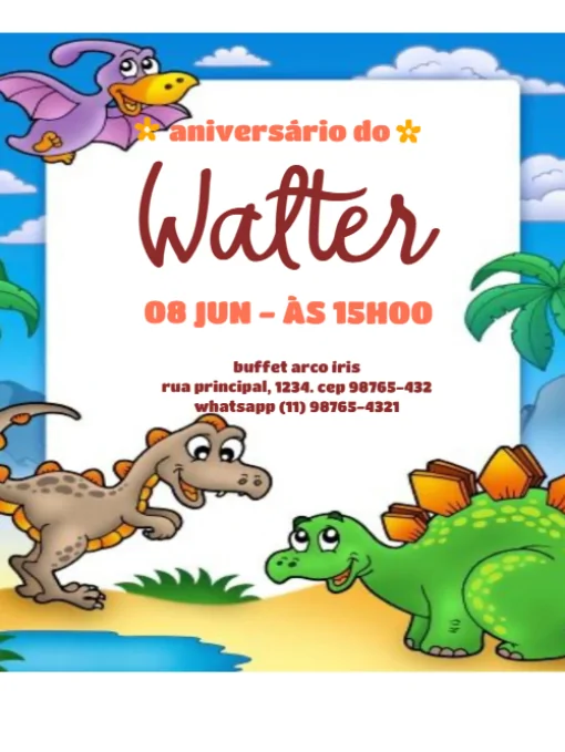 Modelo de convite - aniversário dinossauros para editar
