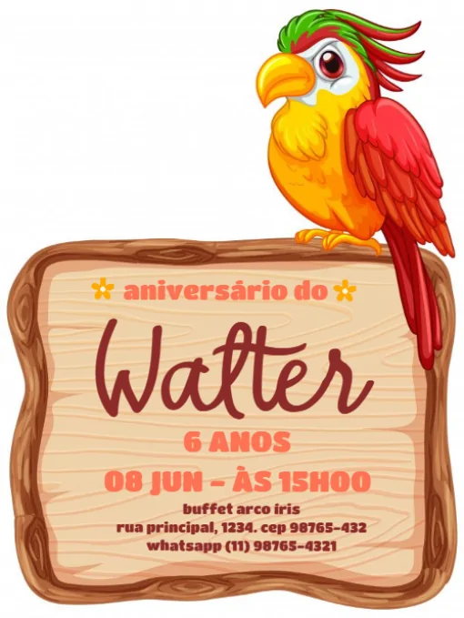 Convite De Aniversário PapagaioPara Editar Convite De Aniversário PapagaioPara Editar
