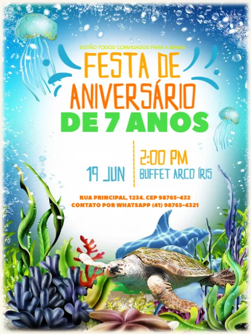 Convite De Aniversário Fundo do Mar Tartaruga Para Editar Convite De Aniversário Fundo do Mar Tartaruga Para Editar