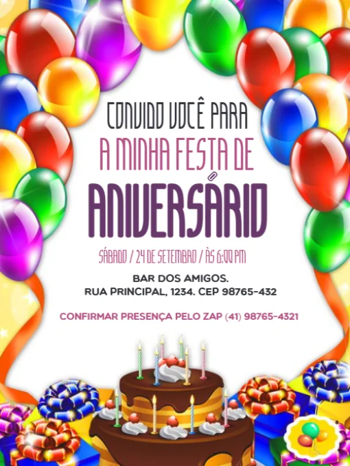 Modelo de convite - aniversário balões para editar