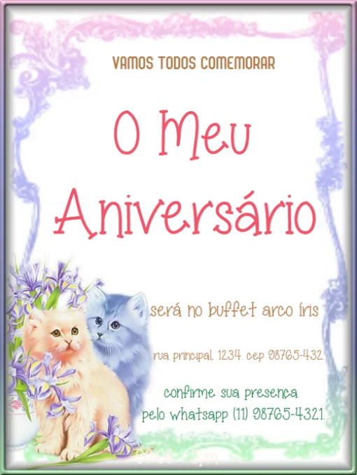 Convite De Aniversário Gatos Para Editar Convite De Aniversário Gatos Para Editar
