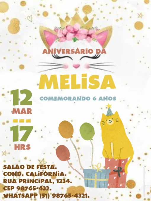 Convite De Aniversário Gato Lúdico Para Editar Convite De Aniversário Gato Lúdico Para Editar