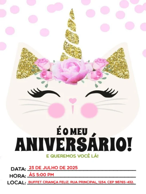 Modelo de convite - aniversário gato para editar