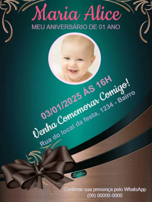 Modelo de convite - aniversário laço para editar